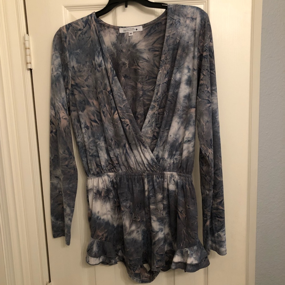 Beau + arrow faux suede marble long sleeve romper